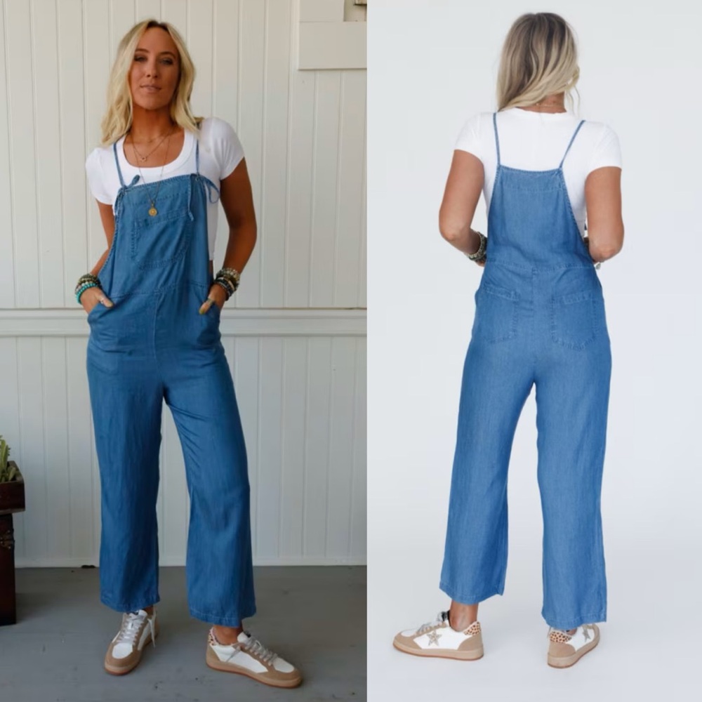 Three Bird Nest Denim Blue Jumpsuit with White Tee Set